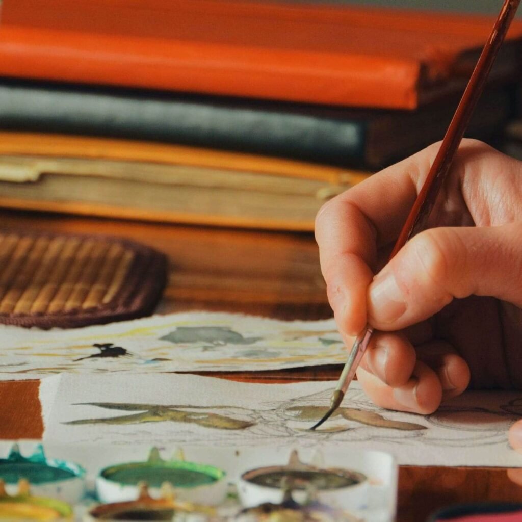 female artist painter painting a picture of a east pz43tf4